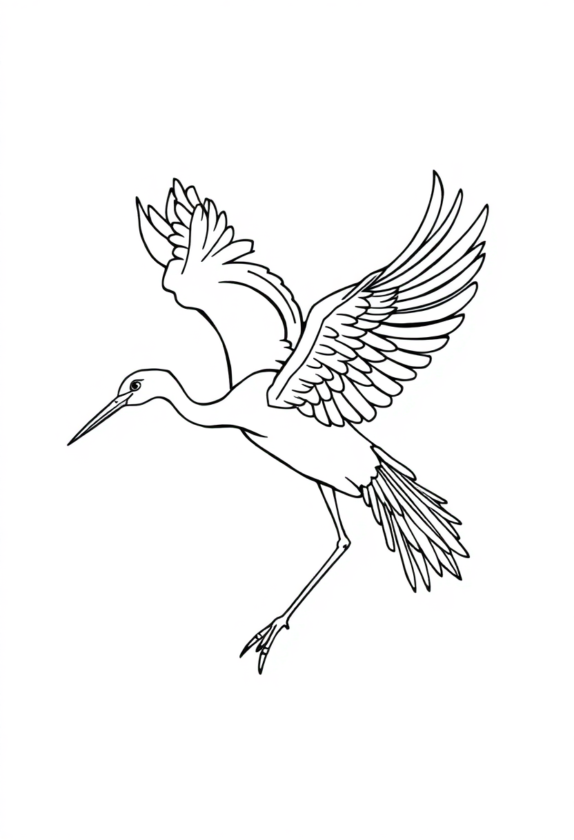 Crane Bird in Flight coloring page, free printable