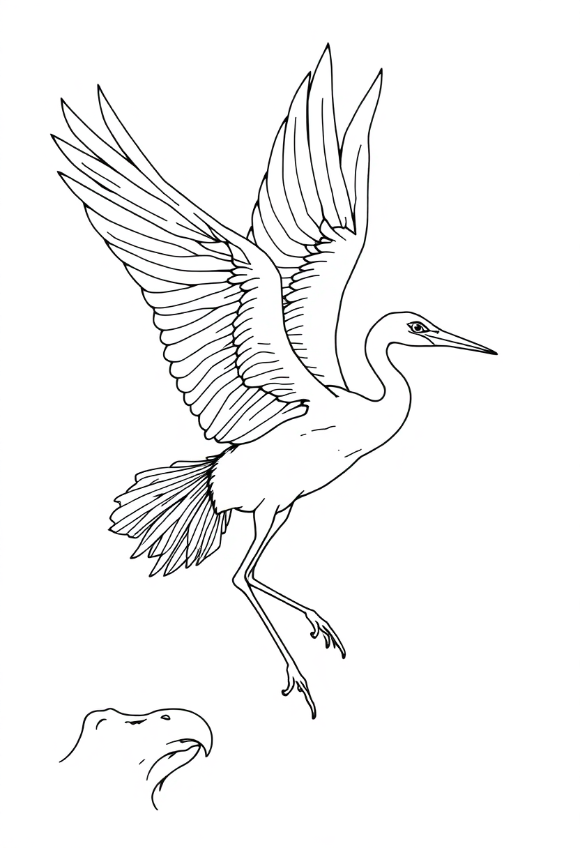 Crane Bird in Flight coloring page, free printable