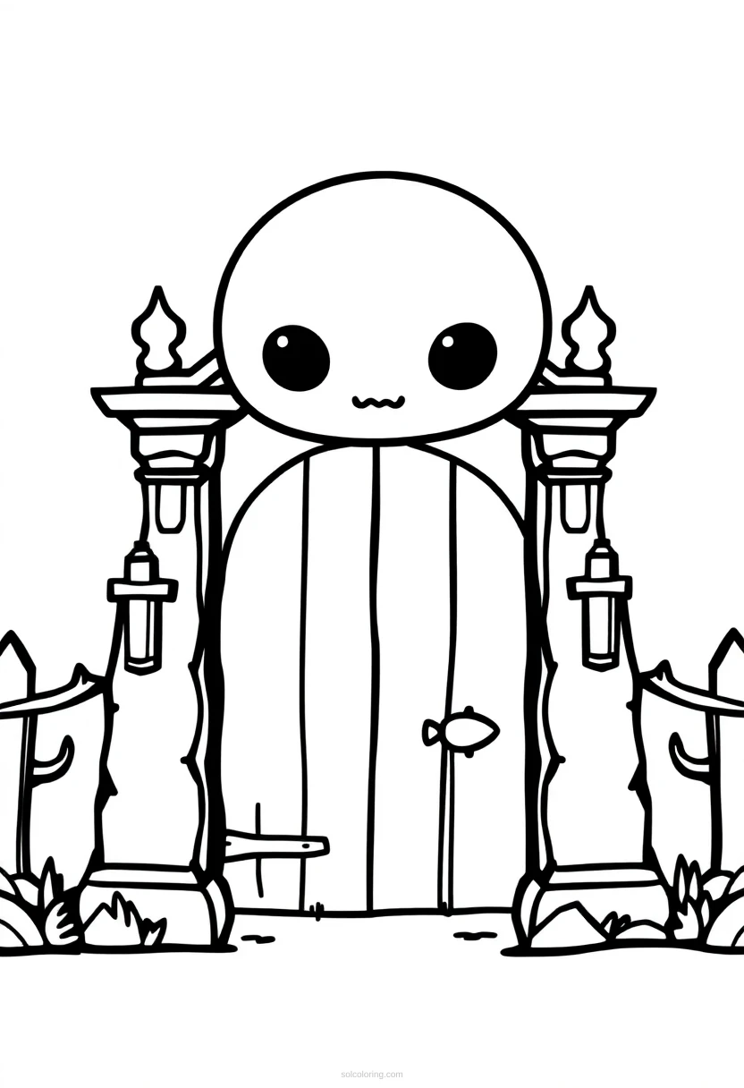 Creepy Cemetery Gate coloring page for kids