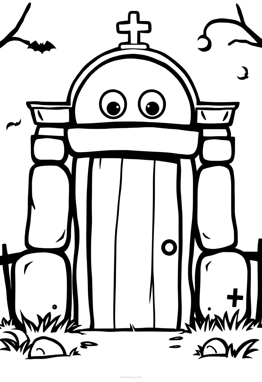 Creepy Cemetery Gate coloring page for kids