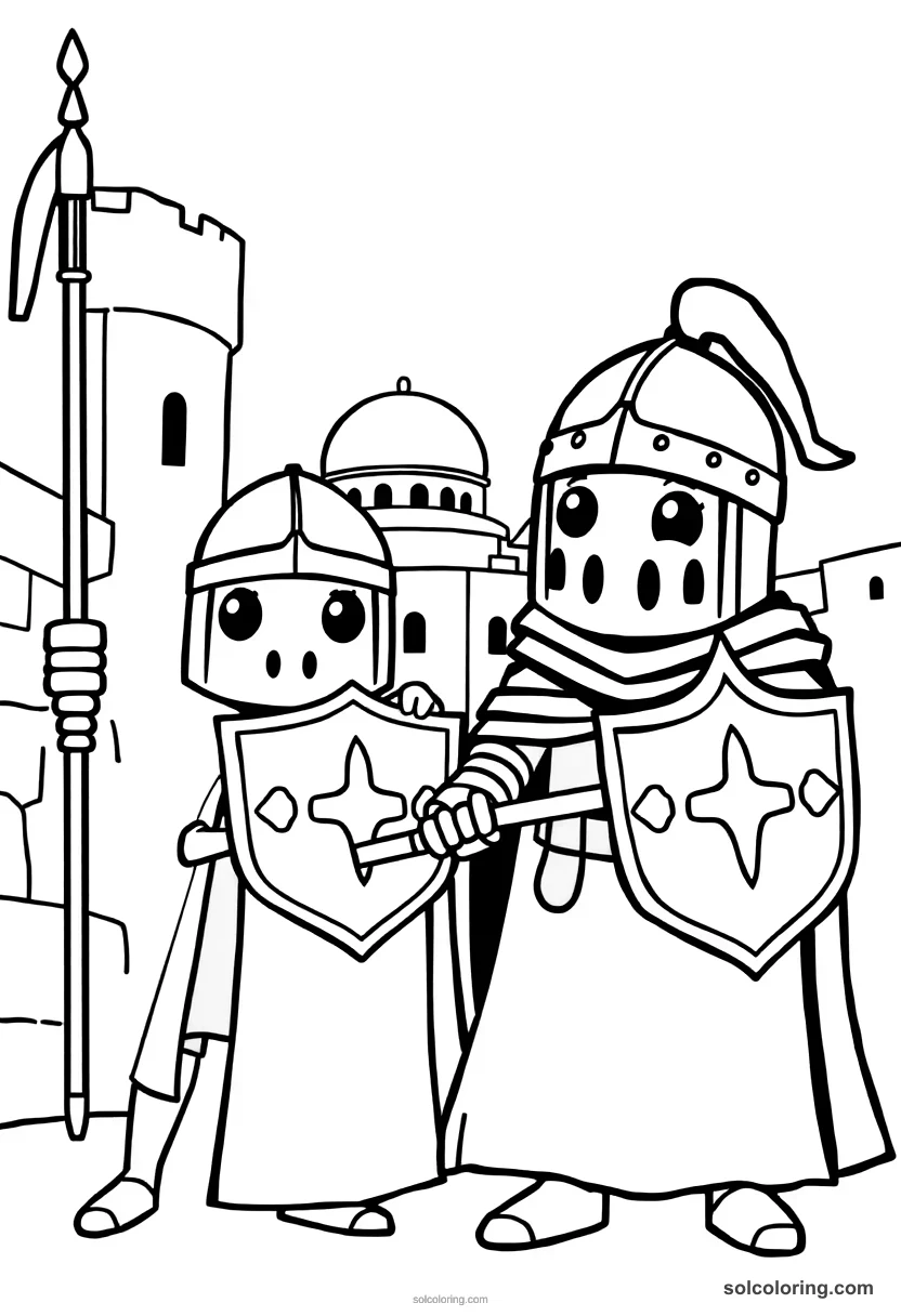 Cute Cartoon Crusader Knights Outside Jerusalem cute cartoon coloring page for kids