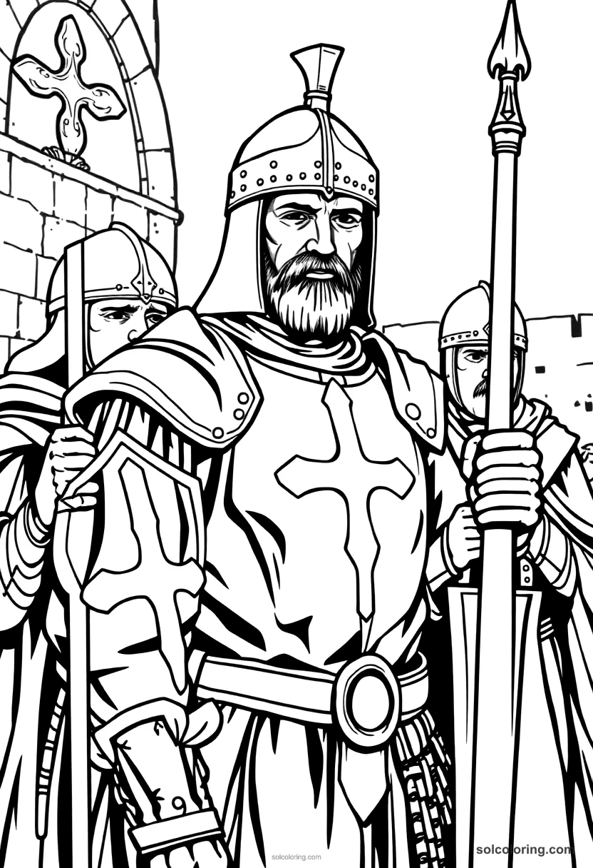 Crusader Knights Outside Jerusalem detailed coloring page for kids