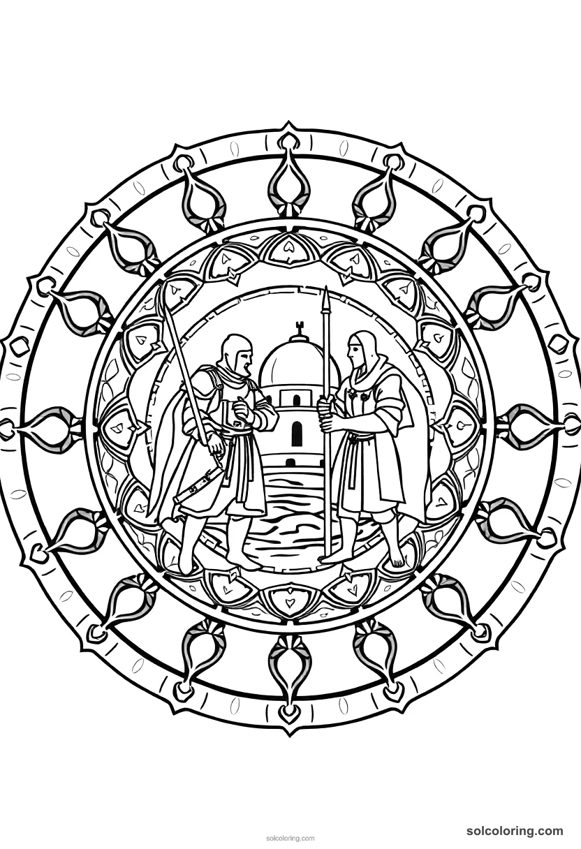 Mandala Crusader Knights Outside Jerusalem mandala coloring page for kids