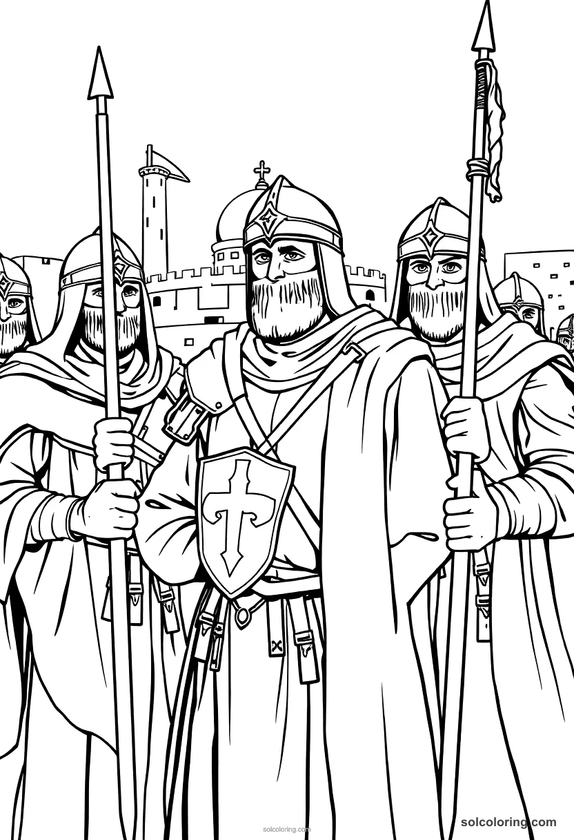 Crusader Knights Outside Jerusalem coloring pages