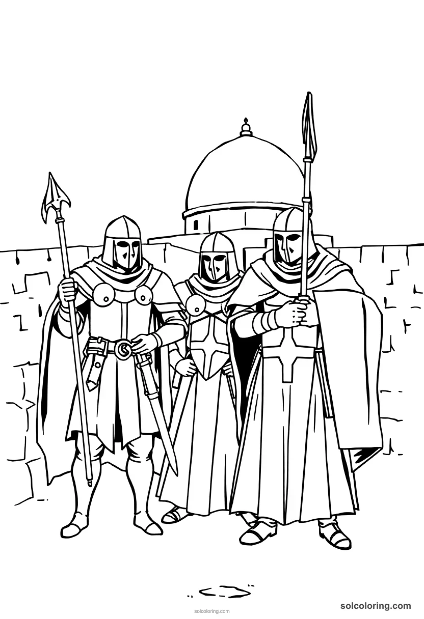 Simple Crusader Knights Outside Jerusalem simple coloring page for kids