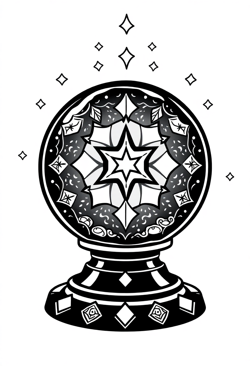Crystal Ball Fortune Telling coloring page for kids