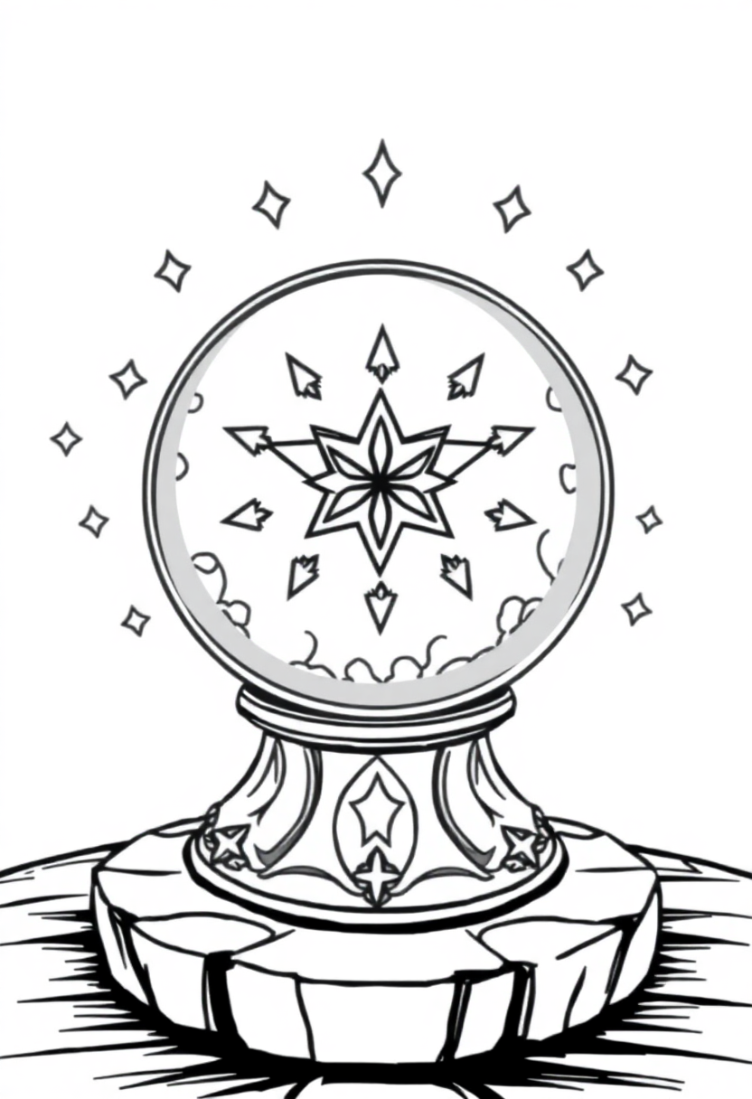 Crystal Ball Fortune Telling coloring page for kids