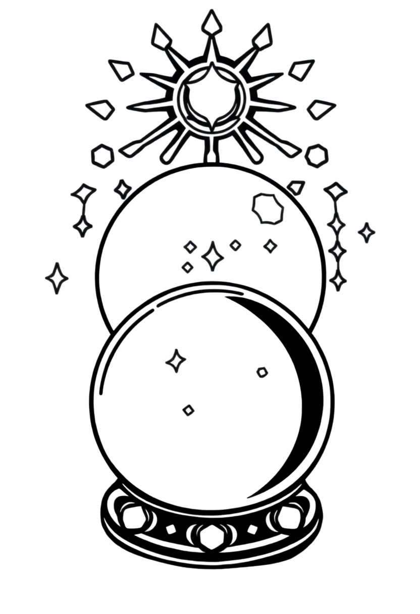 Crystal Ball Fortune Telling coloring page for kids