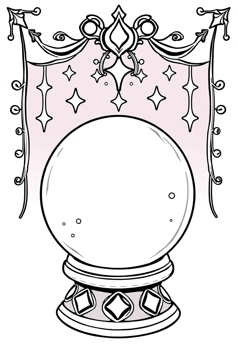 Crystal Ball Fortune Telling coloring page for kids