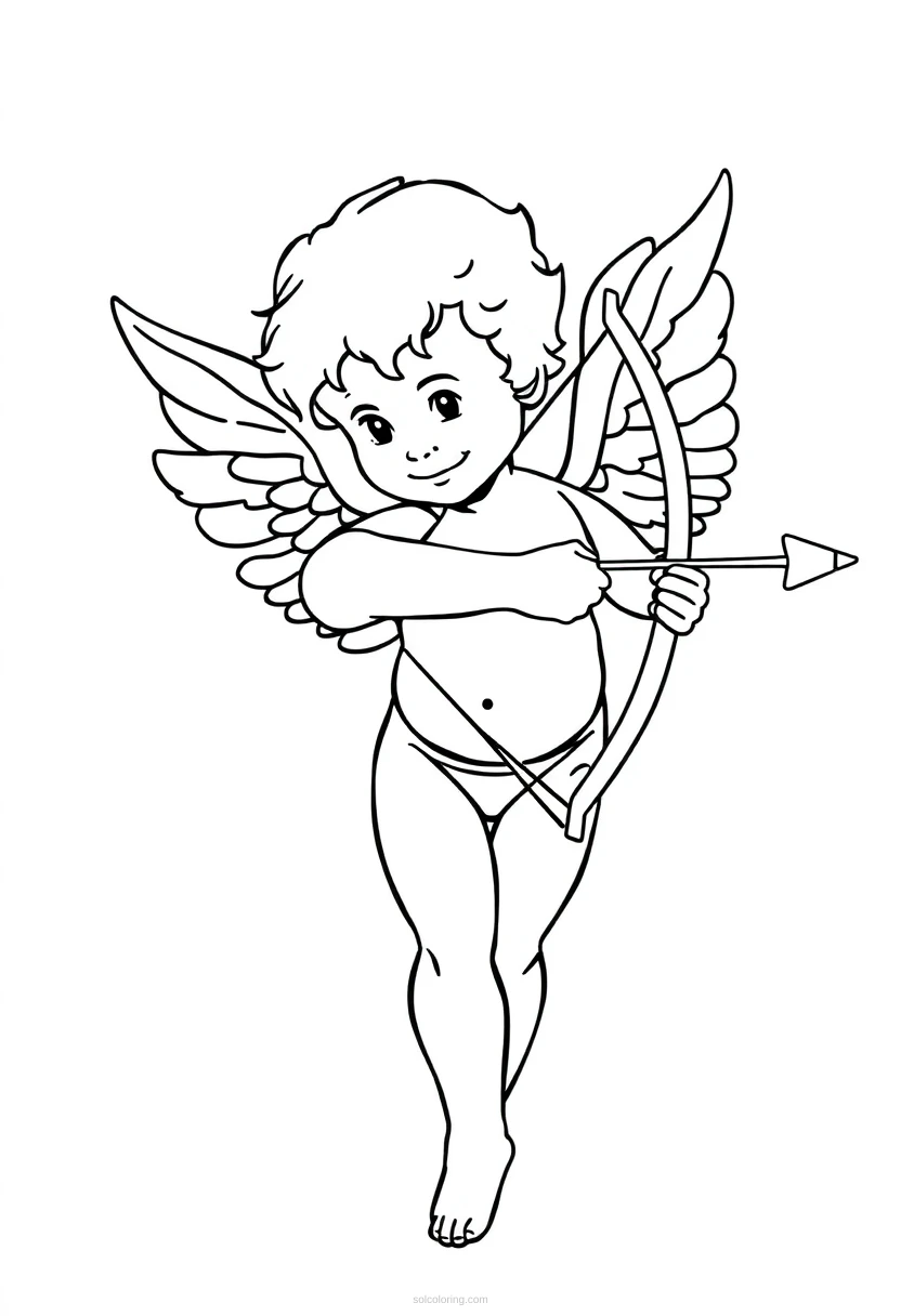 Cupid with Bow and Arrow coloring page for kids