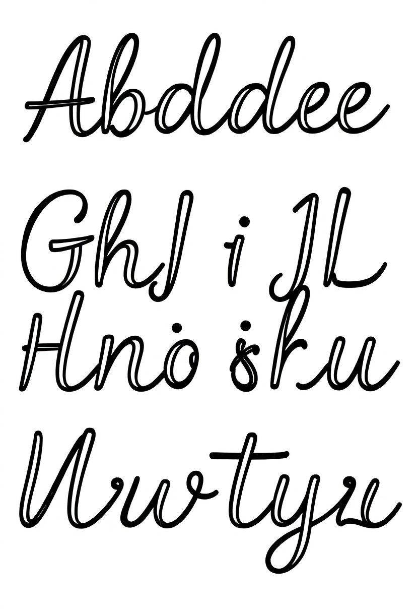 Cursive Alphabet Practice coloring page for kids