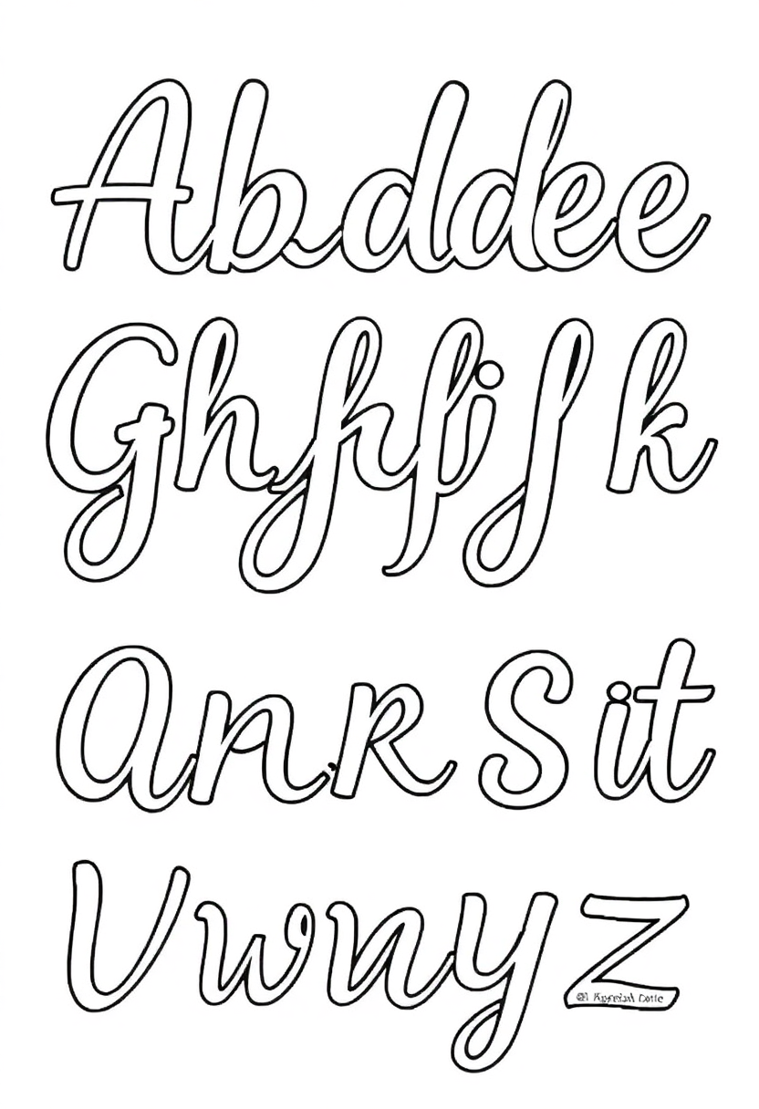 Cursive Alphabet Practice coloring page for kids