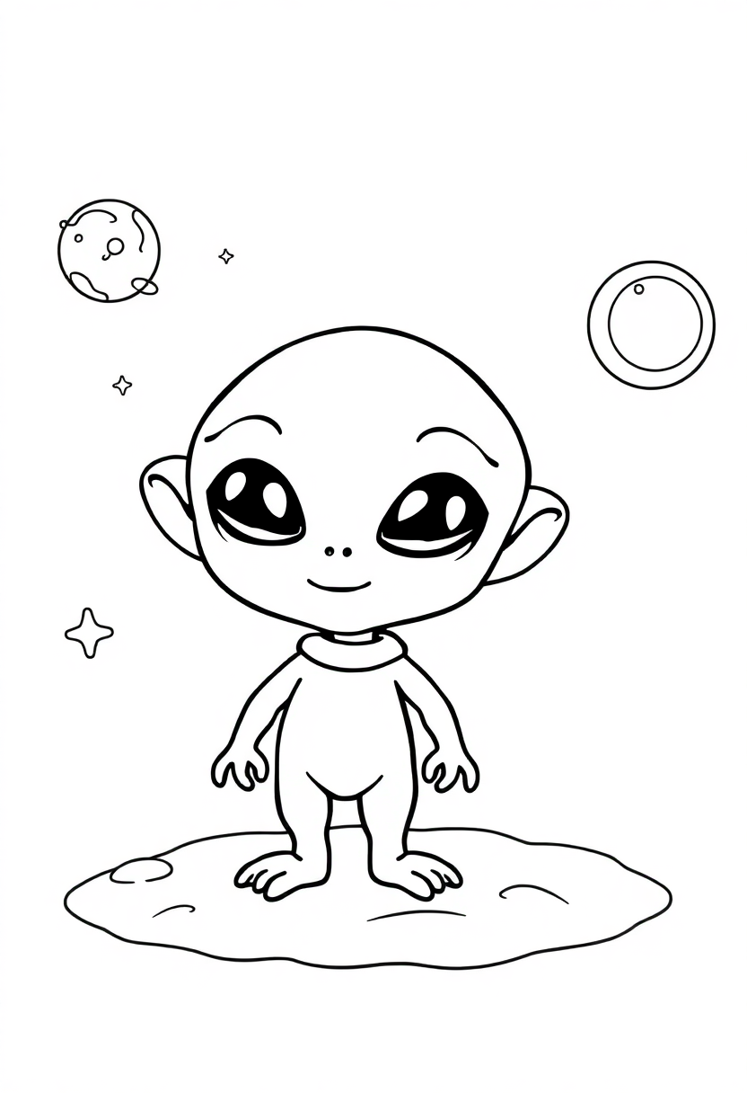 Cute Baby Alien coloring page, free printable