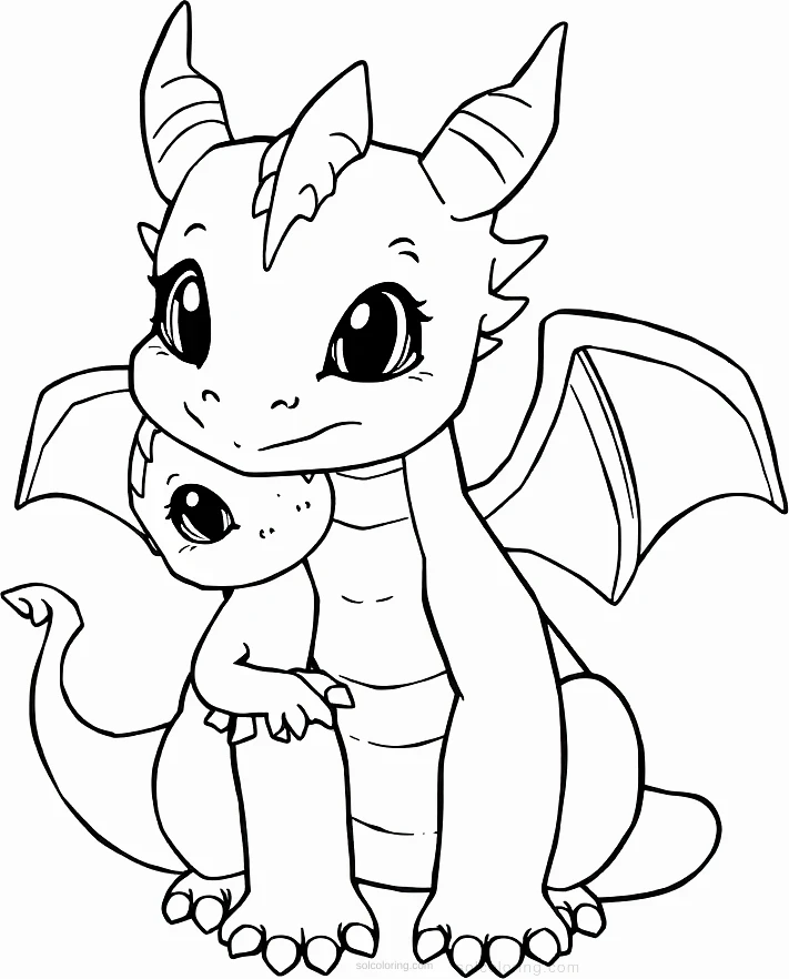 Cute Baby Dragons coloring page for kids