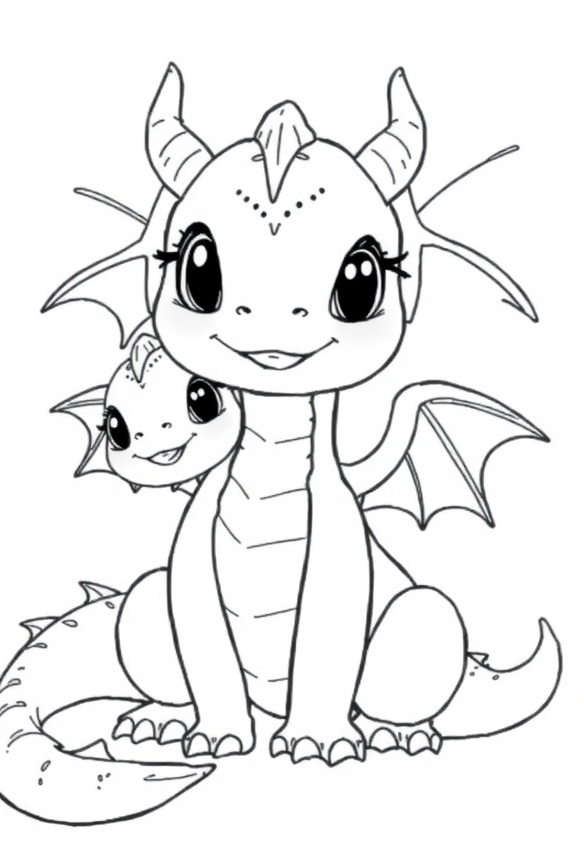 Cute Baby Dragons coloring page, free printable