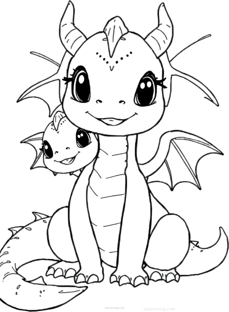 Cute Baby Dragons coloring page for kids