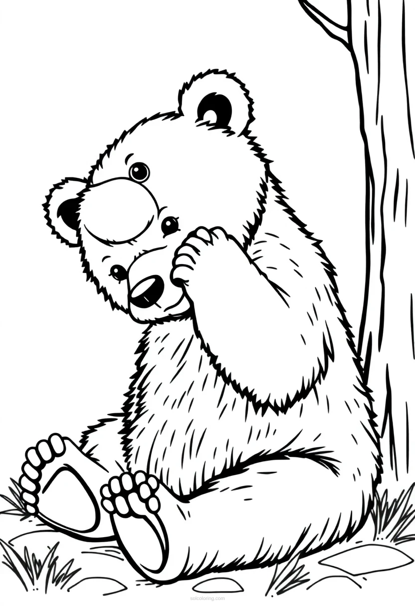Cute Bear Cub Playing coloring page for kids