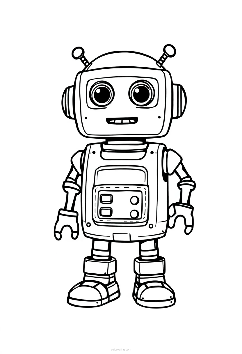 Cute Kitchen Robot coloring page for kids