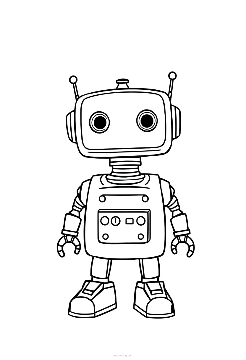 Cute Kitchen Robot coloring page for kids