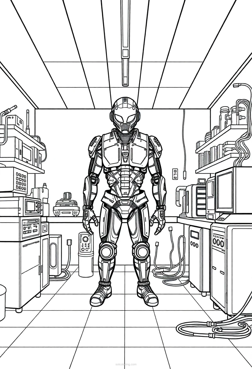 Cybernetic Enhancement Lab coloring page for kids