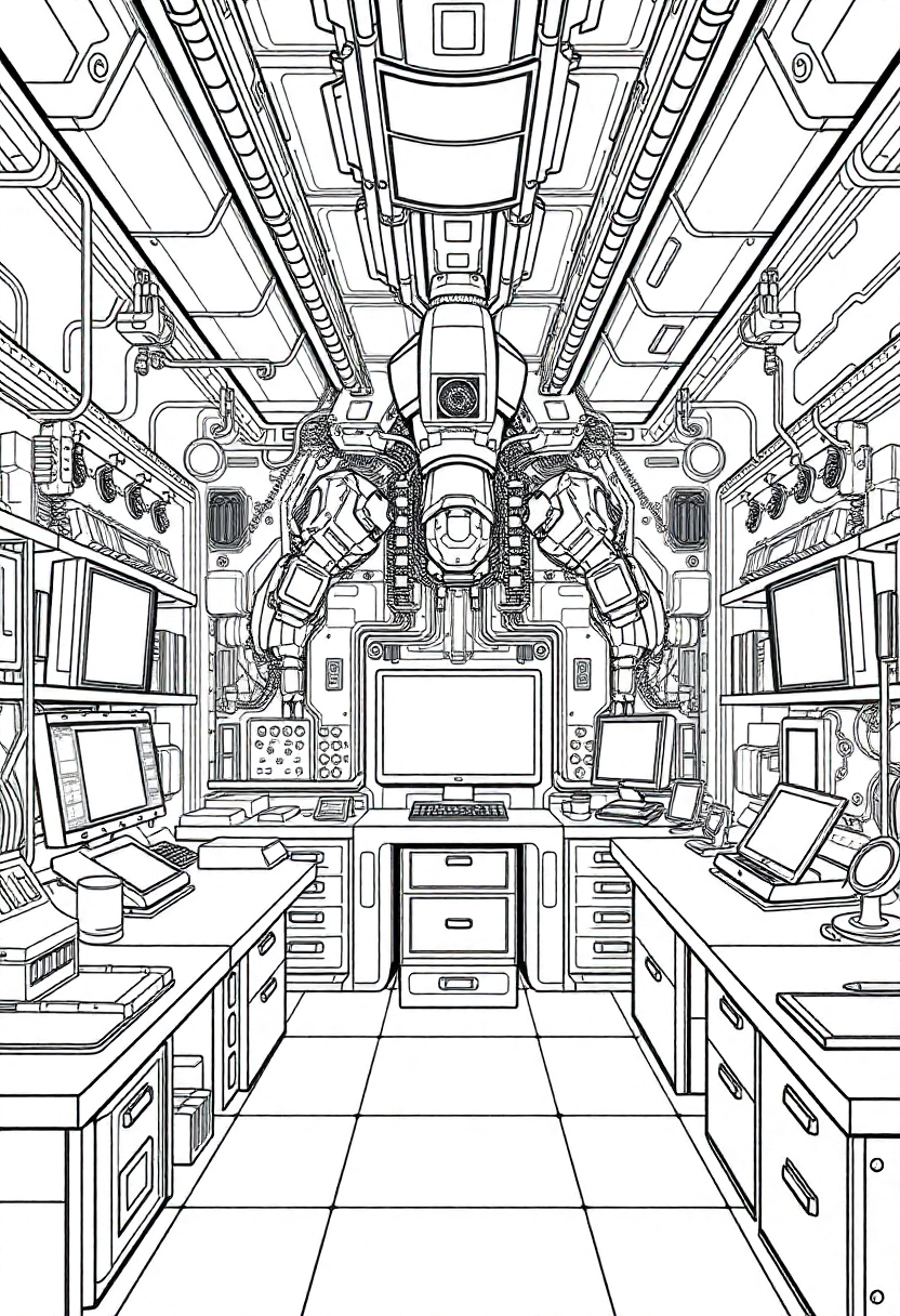 Cybernetic Enhancement Lab coloring page, free printable