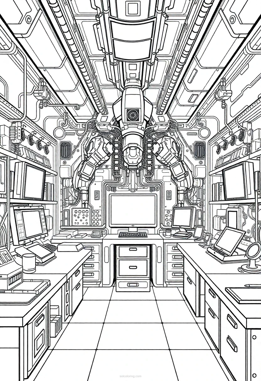 Cybernetic Enhancement Lab coloring page for kids