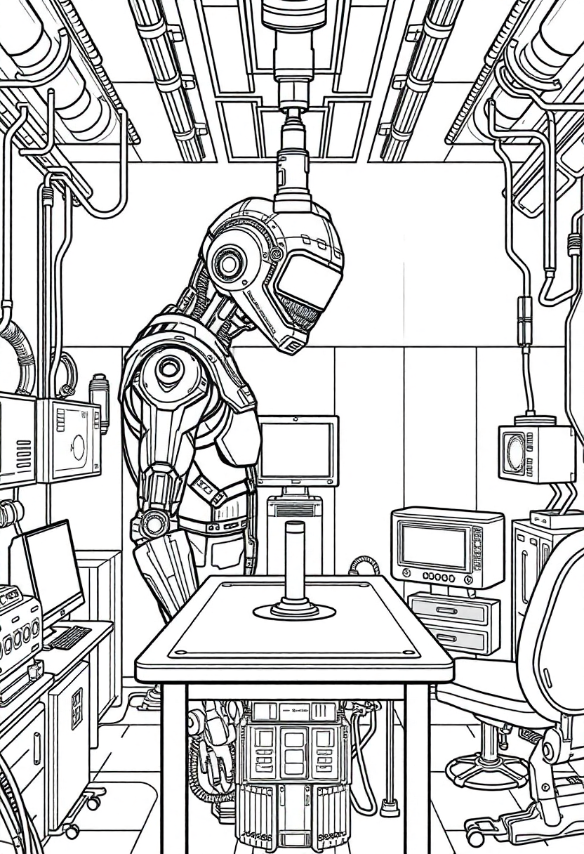 Cybernetic Enhancement Lab coloring page, free printable