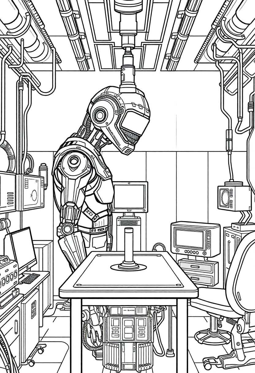 Cybernetic Enhancement Lab coloring page for kids