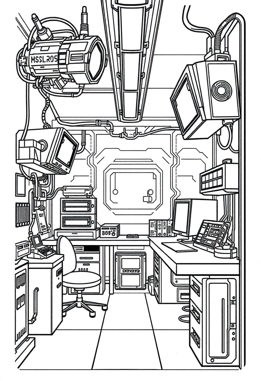 Cybernetic Enhancement Lab coloring page, free printable