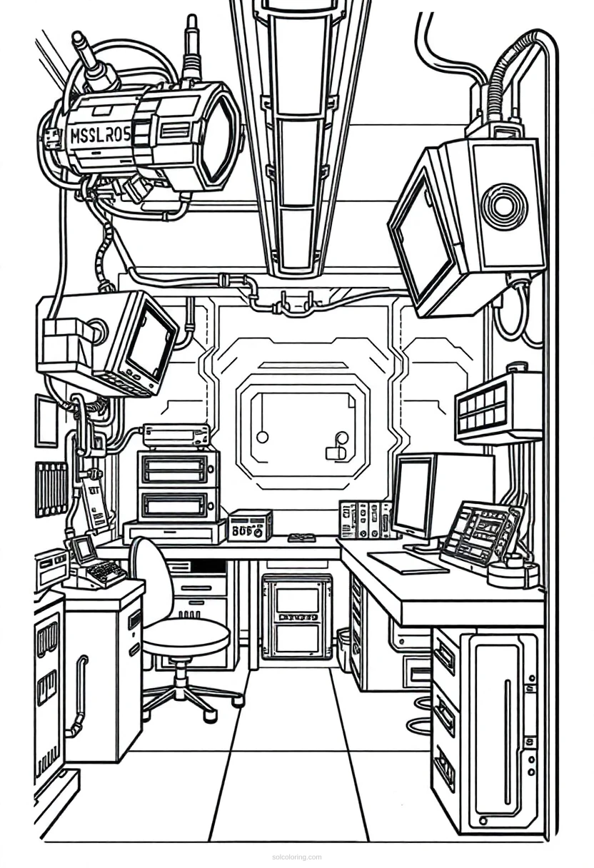 Cybernetic Enhancement Lab coloring page for kids