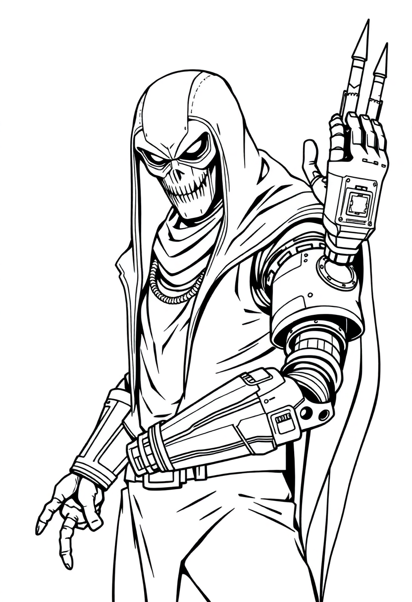 Cybernetic Villain with Metal Arm coloring page, free printable