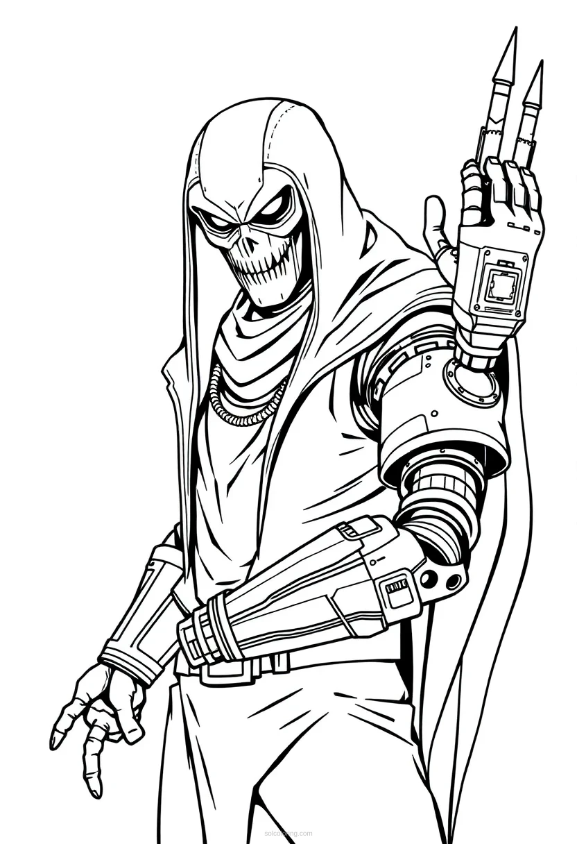 Cybernetic Villain with Metal Arm coloring page for kids