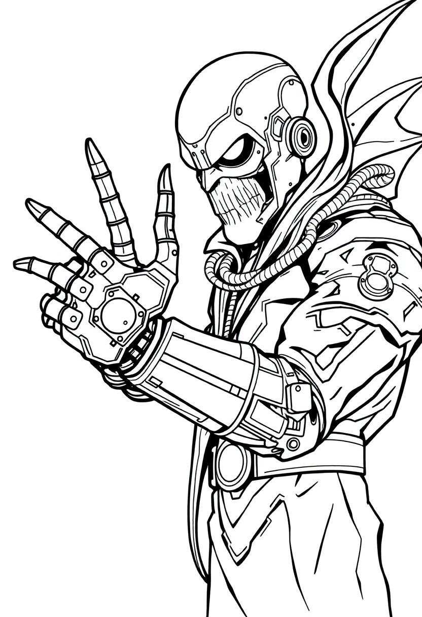 Cybernetic Villain with Metal Arm coloring page, free printable