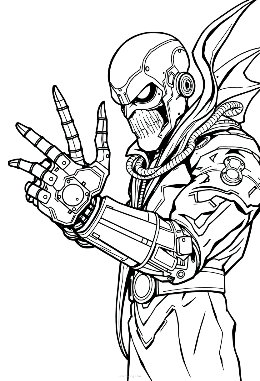 Cybernetic Villain with Metal Arm coloring page for kids