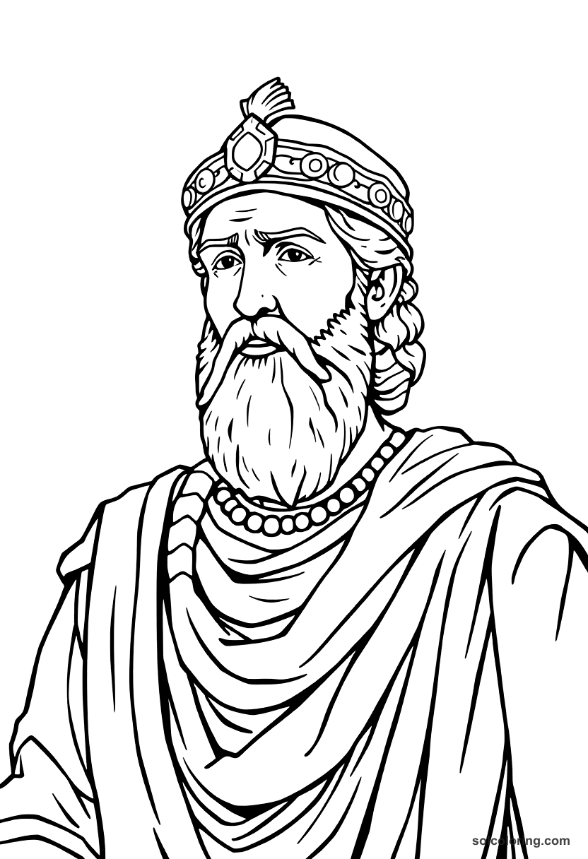 Cyrus the Great of Persia coloring page, free printable realistic style