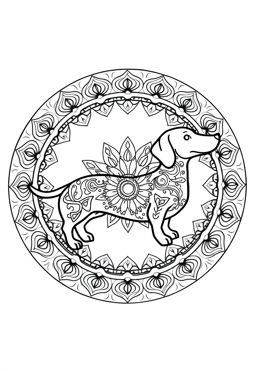 Dachshund Hot Dog Shape coloring page, free printable