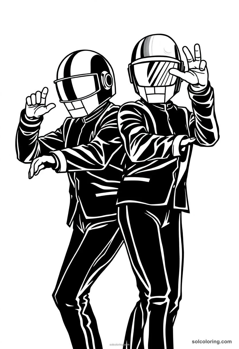 Silhouette Daft Punk silhouette coloring page for kids