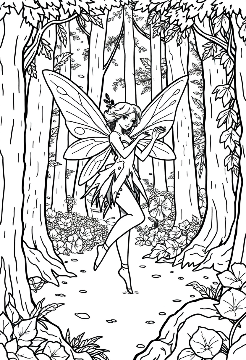 Dancing Fairy In Forest coloring pages