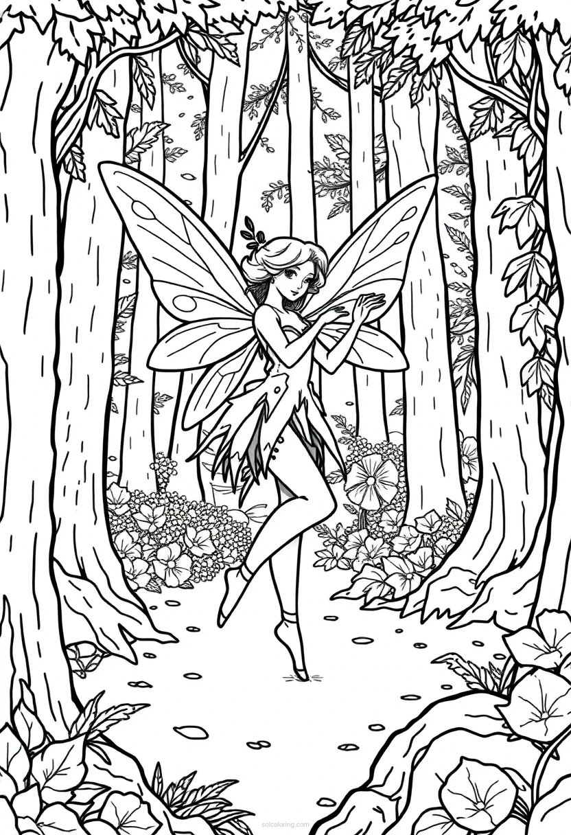 Dancing Fairy In Forest coloring pages