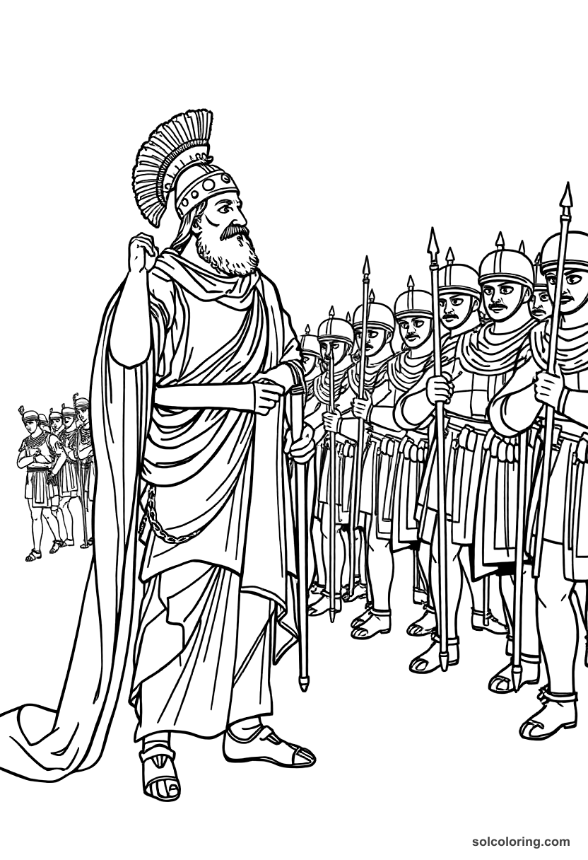 Darius I Inspecting His Army coloring page, free printable detailed style
