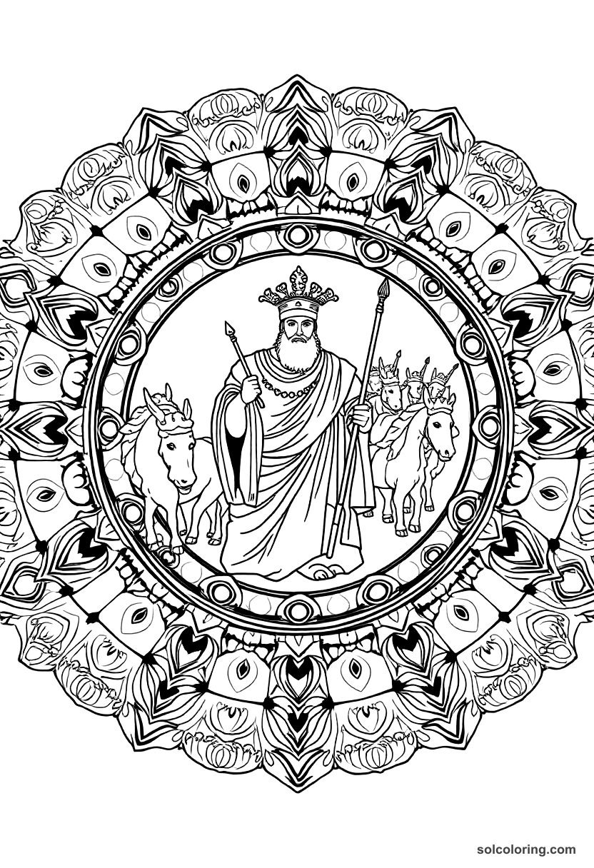 Mandala Darius I Inspecting His Army coloring page, free printable mandala style