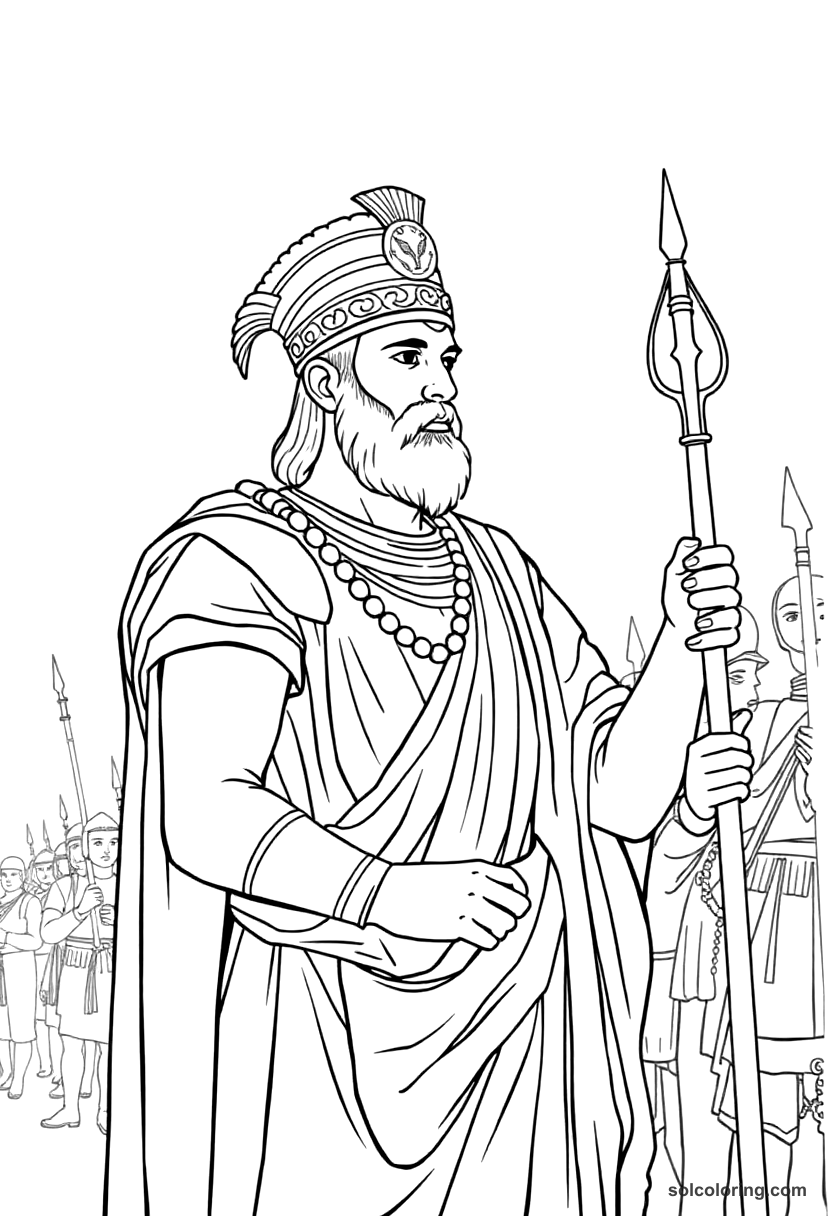 Darius I Inspecting His Army coloring page, free printable realistic style