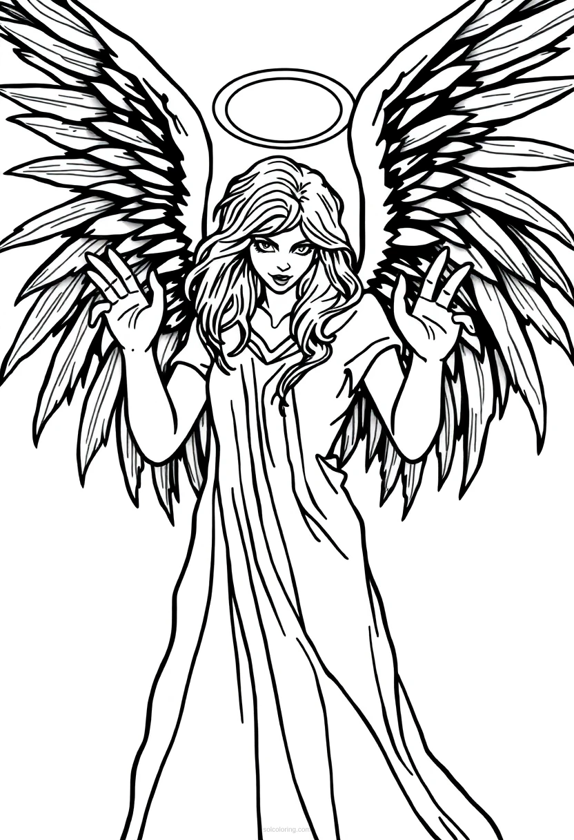 Dark Angel with Wings coloring page for kids