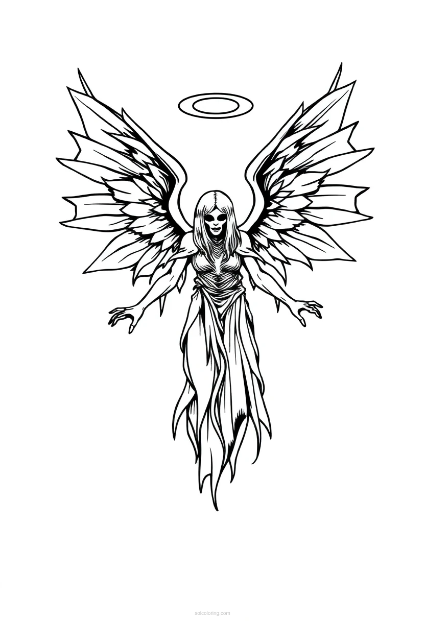 Dark Angel with Wings coloring page for kids