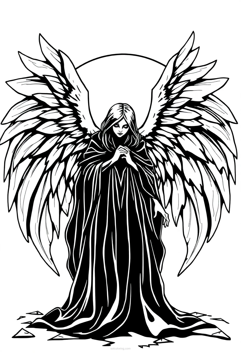 Dark Angel with Wings coloring page for kids