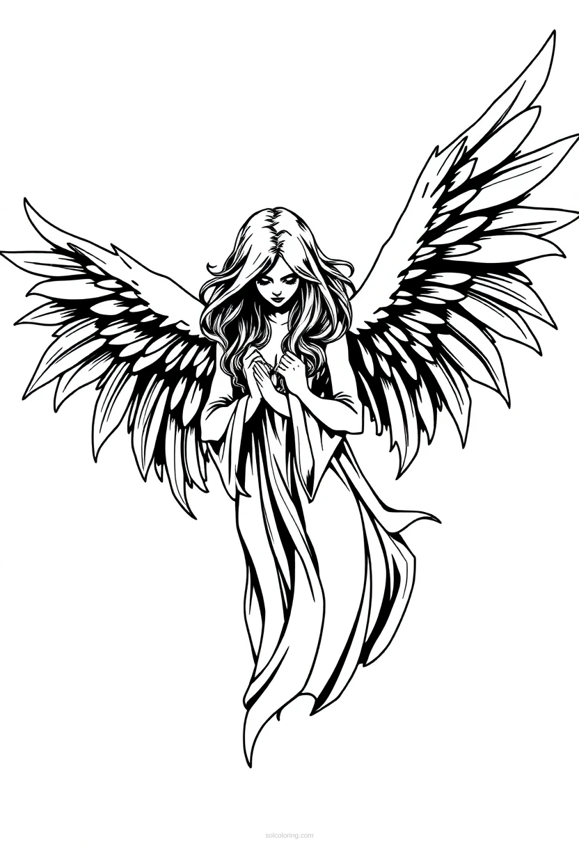 Dark Angel with Wings coloring page for kids