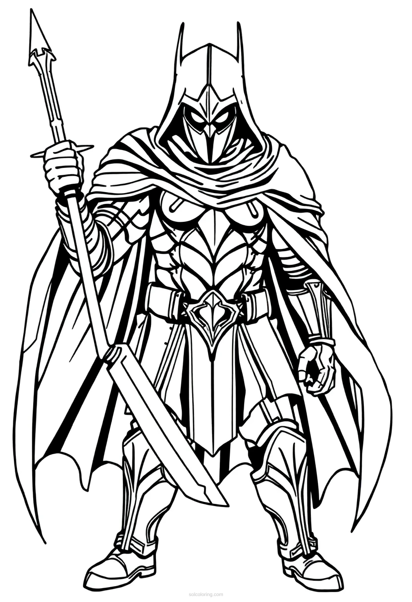 Dark Knight in Black Armor coloring page for kids