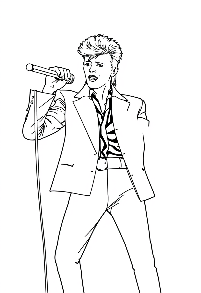 David Bowie Performing coloring page, free printable standard style for kids and adults