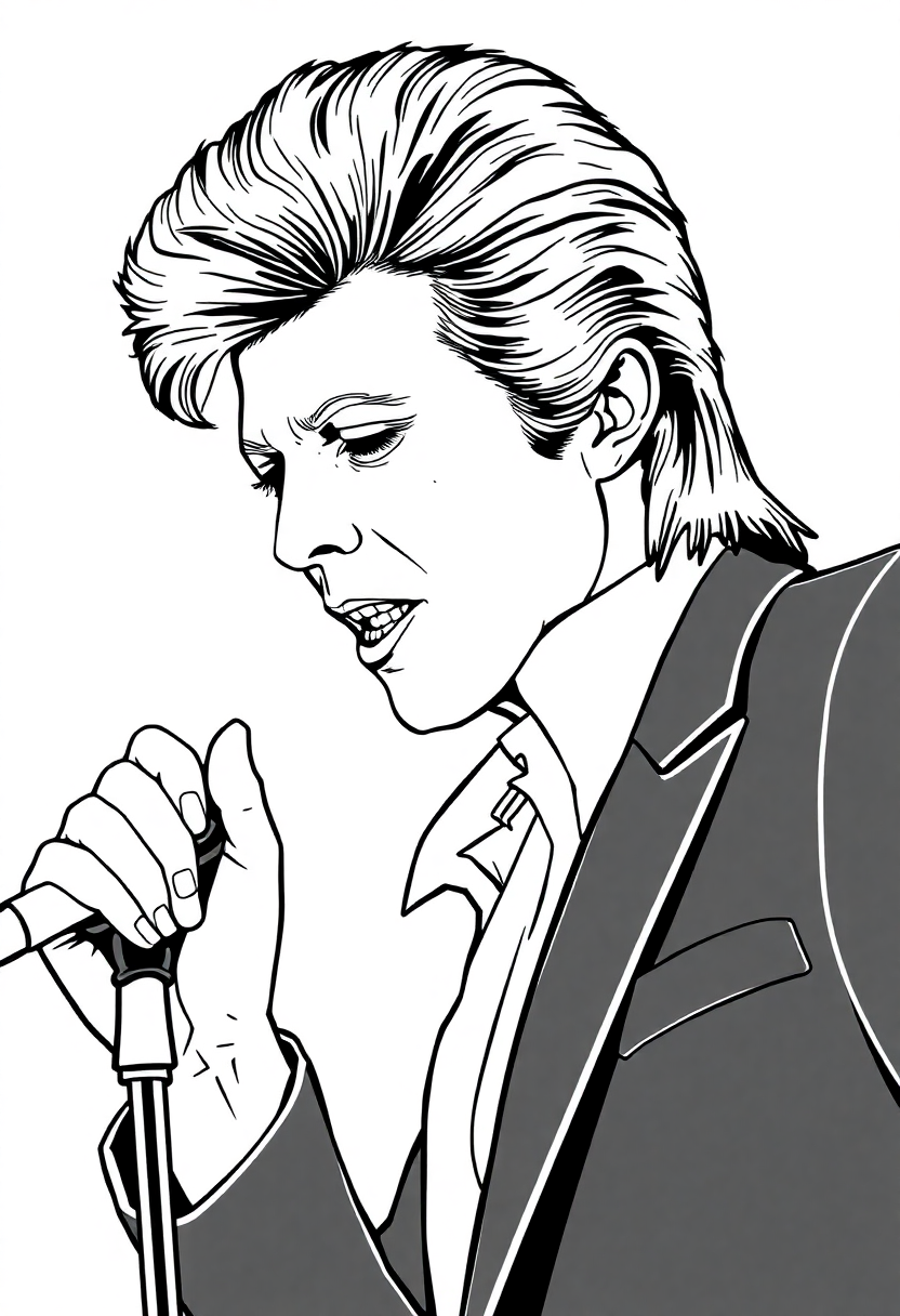 David Bowie Performing coloring page, free printable