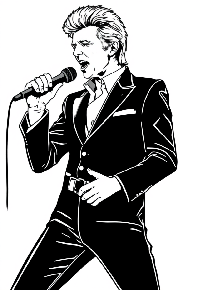 David Bowie Performing coloring page, free printable